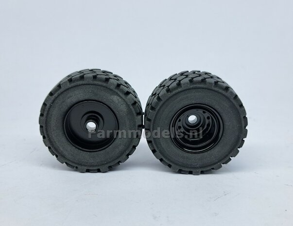 &Oslash; 47.3 mm: LIEBHERR 546: 2x brede Shovel banden + ALU. velgen ZWART GLANS Gespoten geleverd geschikt voor LIEBHERR AT 1:32  