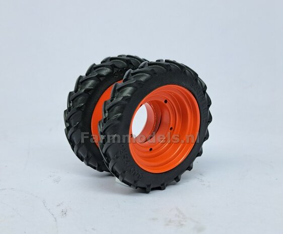 &Oslash;50.3 mm: CLAAS TORION 1611 AT: 2x ALU. DUBBELLUCHT Velgen CLAAS ORANJE Geleverd + banden passend in originele velgen CLAAS TORION AT 1:32