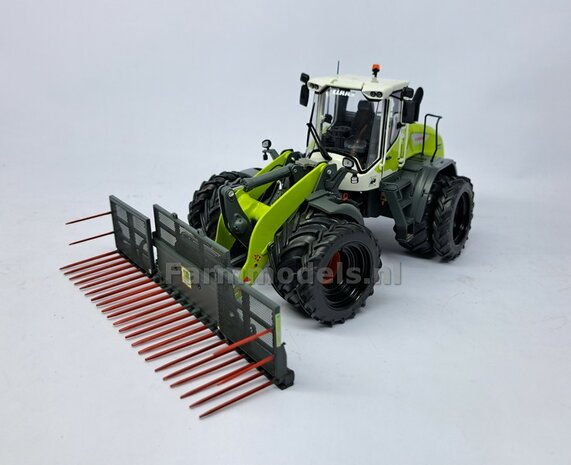 &Oslash;50.3 mm: CLAAS TORION 1611 AT: 2x ALU. DUBBELLUCHT Velgen ZWART Gespoten geleverd + banden passend in originele velgen CLAAS TORION AT 1:32