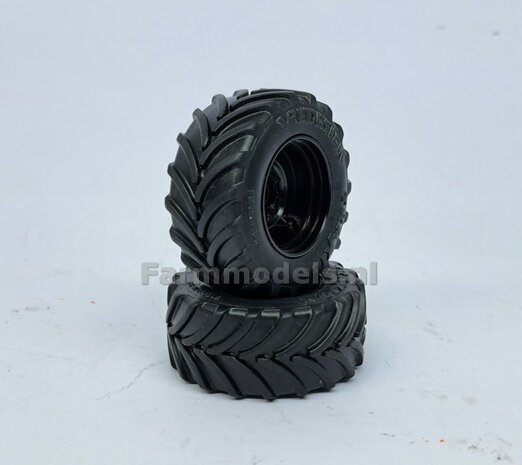 &Oslash; 51.8 x 23.7 mm: Fendt 926/930 WeiseToys: 2x Brede Vooras banden + velgen ZWART geleverd 1:32 Farmmodels Custom Line Series