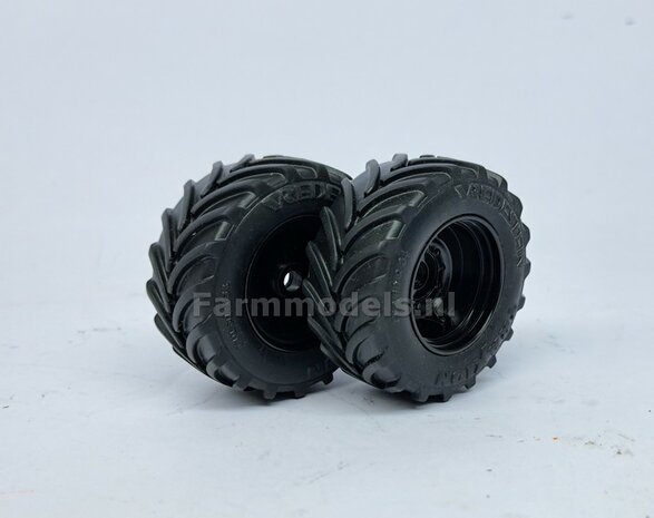 &Oslash; 51.8 x 23.7 mm: Fendt 926/930 WeiseToys: 2x Brede Vooras banden + velgen ZWART geleverd 1:32 Farmmodels Custom Line Series