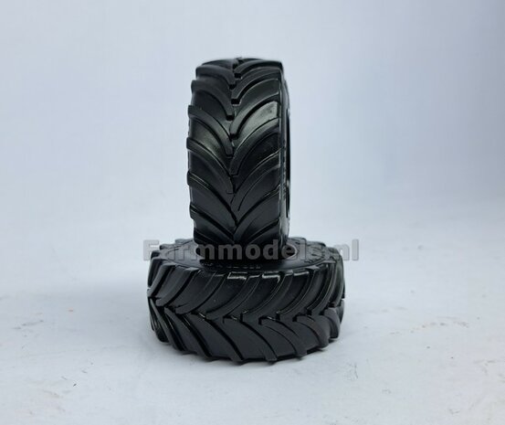 &Oslash; 65.6 x 28.5 mm: Fendt 926/930 WeiseToys: 2x Brede Achteras banden + velgen ZWART gespoten geleverd 1:32 Custom Line Series
