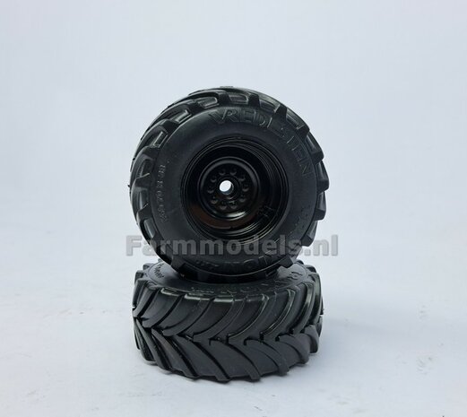 &Oslash; 65.6 x 28.5 mm: Fendt 926/930 WeiseToys: 2x Brede Achteras banden + velgen ZWART gespoten geleverd 1:32 Custom Line Series