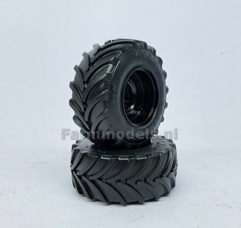 &Oslash; 65.6 x 28.5 mm: Fendt 926/930 WeiseToys: 2x Brede Achteras banden + velgen ZWART gespoten geleverd 1:32 Custom Line Series