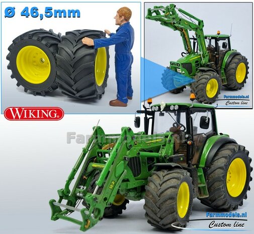 &Oslash; 47 mm: JD 6930-7430 WIKING: 2x Trelleborg Banden met RESIN Velgen JD GEEL Gespoten geleverd  1:32 Farmmodels Custom Line Series  