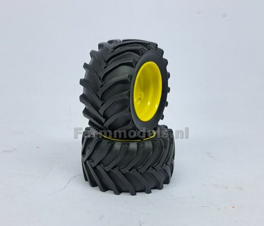 &Oslash; 47 mm: JD 6930-7430 WIKING: 2x Trelleborg Banden met RESIN Velgen JD GEEL Gespoten geleverd  1:32 Farmmodels Custom Line Series  