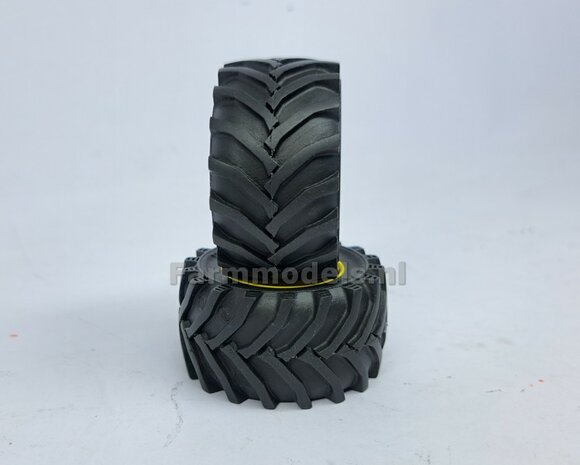 &Oslash; 47 mm: JD 6930-7430 WIKING: 2x Trelleborg Banden met RESIN Velgen JD GEEL Gespoten geleverd  1:32 Farmmodels Custom Line Series  