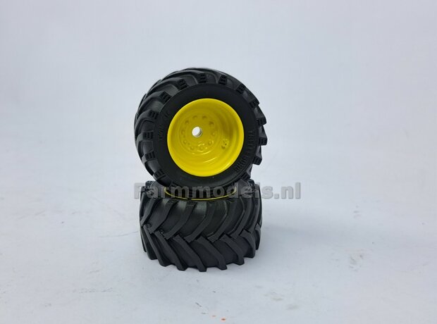 &Oslash; 47 mm: JD 6930-7430 WIKING: 2x Trelleborg Banden met RESIN Velgen JD GEEL Gespoten geleverd  1:32 Farmmodels Custom Line Series  