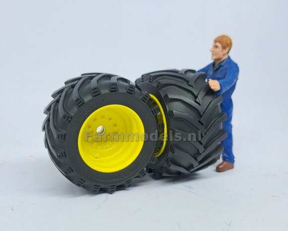 &Oslash; 47 mm: JD 6930-7430 WIKING: 2x Trelleborg Banden met RESIN Velgen JD GEEL Gespoten geleverd  1:32 Farmmodels Custom Line Series  