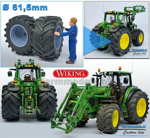 &Oslash; 61.5 mm: JD 6930/ 7430 Wiking: 2x Trelleborg Banden met RESIN Velgen BLANK geleverd 1:32   Farmmodels Custom Line Series  