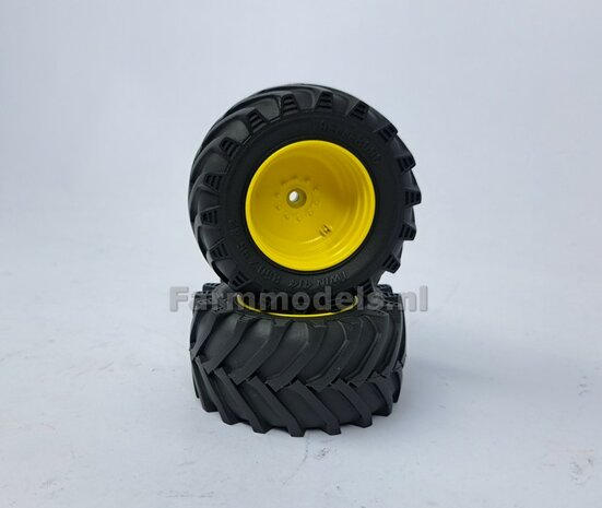 &Oslash; 61.5 mm: JD 6930/ 7430 Wiking: 2x Trelleborg Banden met Resin Velgen JOHN DEERE GEEL Gespoten geleverd 1:32   Farmmodels Custom Line Series  