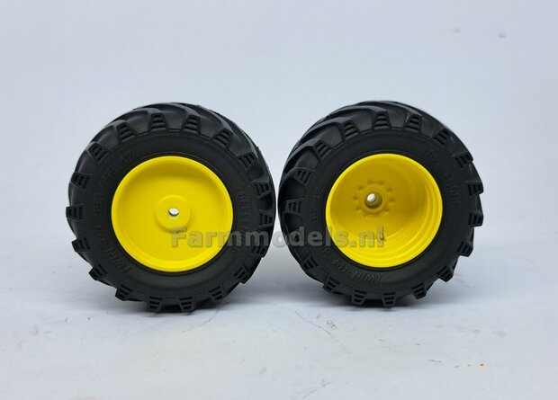 &Oslash; 61.5 mm: JD 6930/ 7430 Wiking: 2x Trelleborg Banden met Resin Velgen JOHN DEERE GEEL Gespoten geleverd 1:32   Farmmodels Custom Line Series  