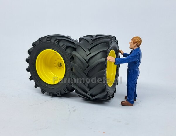 &Oslash; 61.5 mm: JD 6930/ 7430 Wiking: 2x Trelleborg Banden met Resin Velgen JOHN DEERE GEEL Gespoten geleverd 1:32   Farmmodels Custom Line Series  