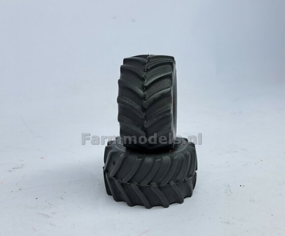 &Oslash; 43.5 x 22.5mm: Claas Jaguar 860/ 880 UH: 2x Brede (achteras) banden + ALU. Velgen CLAAS ORANJE geleverd 1:32  Farmmodels Custom Line Series           