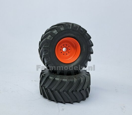 &Oslash; 58 x 28 mm: Claas Jaguar 860/ 880 UH: 2x Brede (vooras) banden + ALU. velgen CLAAS ORANJE geleverd 1:32   Custom Line Series                     