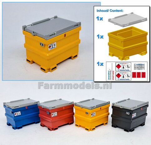 TOLSMA DIESELTANK 995L 3D Geprint RESIN, VMR GEEL &amp; ALUMINIUM Gespoten geleverd incl. Pr&eacute;-Cut Decal stickerset  1:32    