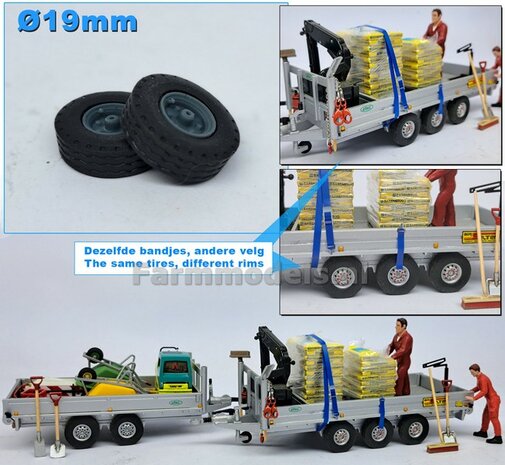  &Oslash; 19 x 6 mm: 2x Aanhanger bandjes RESIN GRIJZE velg met weg profiel fijn 1:32 