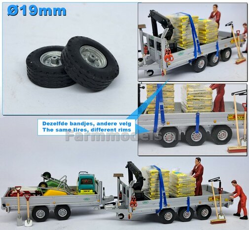  &Oslash; 19 x 6 mm: 2x Aanhanger bandjes met weg profiel RESIN velgen ALUMINIUM METALIC Gespoten geleverd1:32 