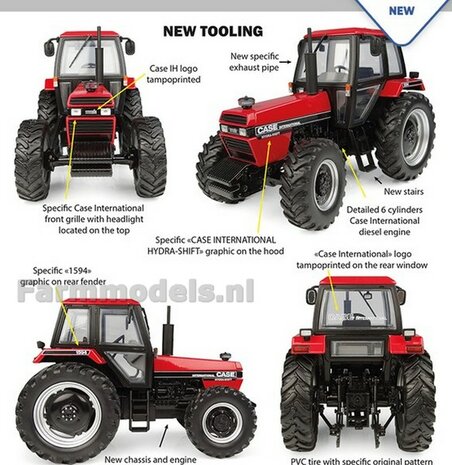 Case IH 1594 Hydra-shift 4wd Zwart-Rood 1:32 Universal Hobbies UH6758        