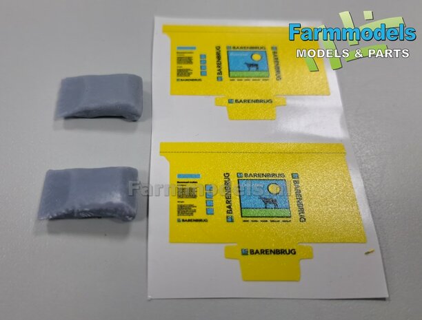 Graszaad: BARENBRUG DOORZAAI  SET A = 5x verschillende volle zakken + 1x lege zak zaadgoed + 6x Pr&eacute;-Cut decal-stickers  1:32  