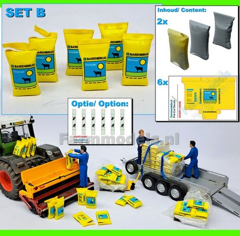 Graszaad: BARENBRUG DOORZAAI  SET B = 6x volle zakken zaadgoed (3 vormen) + 6x Pr&eacute;-Cut decal-stickers 1:32  