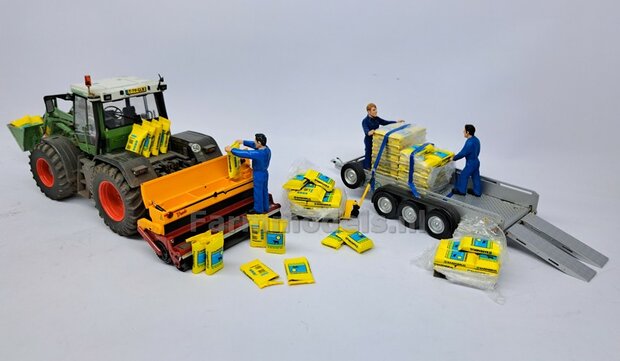 Graszaad: BARENBRUG DOORZAAI  SET C = 6 liggende volle zakken (2 verschillende vormen) + 6x Pr&eacute;-Cut decal-stickers  1:32  