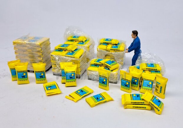 Graszaad: BARENBRUG DOORZAAI  SET C = 6 liggende volle zakken (2 verschillende vormen) + 6x Pr&eacute;-Cut decal-stickers  1:32  