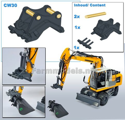 CW30 Snelwissel Giekaansluiting t.b.v. Pen Koppeling naar lepelsteel/giek.  Materiaal: Resin LIEBHERR GRIJS Gespoten geleverd 1:32 