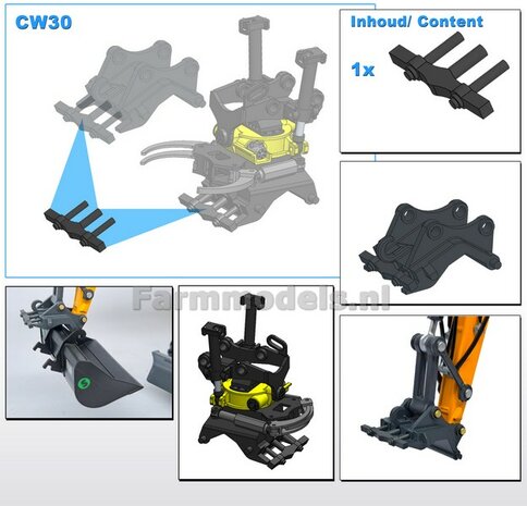 1x Vergrendelpal voor CW30 Snelwissels en Engcon CW30 Draai-kantelstuk snelwissel Materiaal: ZWART RESIN BLANK geleverd 1:32 