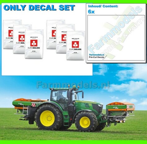6x Pr&eacute;-Cut Decal stickerset Kunstmest: EUROSOLIDS 12-10-18 voorgesneden stickers op (kleuren) stickerfolie 1:32  