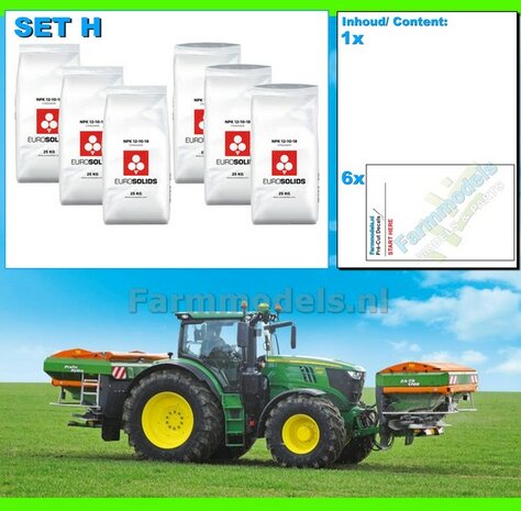 Kunstmest: EUROSOLIDS 12-10-18 SET H = 3x volle zakken DICHT + 3x volle zak OPEN kunstmest + 6x Pr&eacute;-Cut decal-stickers 1:32 