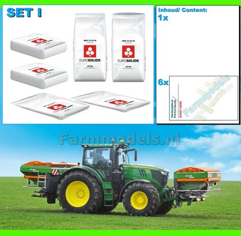 Kunstmest: EUROSOLIDS 12-10-18 SET I = 4x volle zakken + x lege zak OPEN kunstmest + 6x Pr&eacute;-Cut decal-stickers 1:32 