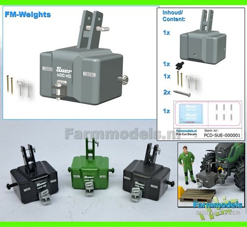 BOUWKIT: SUER FRONTGEWICHT 400 kg + LOSSE TREKHAAK + SUER 400kg &amp; REFLECTOREN WIT  Pr&eacute;-Cut Decal Stickerset + PINNEN Materiaal: RESIN BLANK Geleverd  1:32  