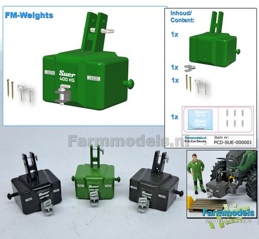 SUER FRONTGEWICHT 400 kg + TREKHAAK + Pr&eacute;-Cut Decal Stickerset + PINNEN Mat.: Resin JD 7310r GROEN Gespoten geleverd 1:32  