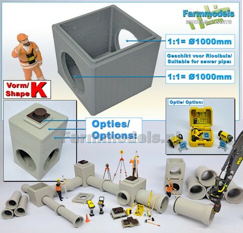 1x INSPECTIEPUT VORM K-BM aansluiting 2x &Oslash; "1000" Rioolbuis: (Betonnen) Vierkante put KUNSTSTOF, BLANK Geleverd  1:32    