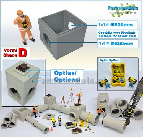 1x INSPECTIEPUT VORM D-BM aansluiting 2x &Oslash; "800" Rioolbuis: (Betonnen) Vierkante put KUNSTSTOF, BLANK Geleverd  1:32    