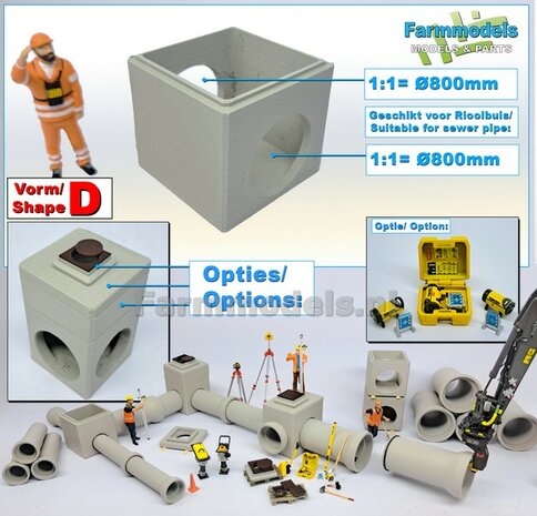 1x INSPECTIEPUT VORM D-BM aansluiting 2x &Oslash; "800" Rioolbuis: (Betonnen) Vierkante put KUNSTSTOF, BETONLOOK gespoten geleverd  1:32    