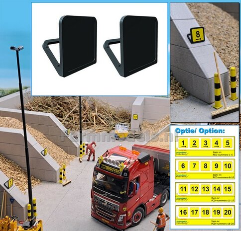 2x NUMMERPLAAT BORDEN voor SCHUINE WAND MONTAGE Afm. 15x15 mm Mat: RESIN, ANTRACIET Gespoten geleverd 1:32