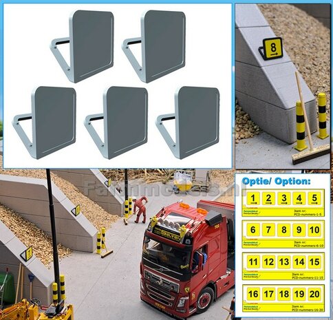 5x NUMMERPLAAT BORDEN voor SCHUINE WAND MONTAGE Afm. 15x15 mm Mat: RESIN, BLANK Geleverd 1:32