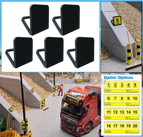 5x NUMMERPLAAT BORDEN voor SCHUINE WAND MONTAGE Afm. 15x15 mm Mat: RESIN, ANTRACIET Gespoten geleverd 1:32