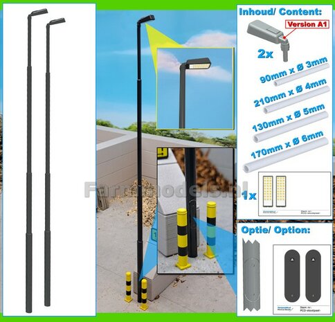 BOUWKIT: 2x ENKEL VERLICHTINGS ARMATUUR VERSIE A1 + LANTAARNPALEN 288mm + 2x Pr&eacute;-Cut Decals LED VERLICHTING 1:32    