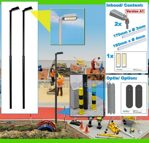 BOUWKIT: 2x ENKEL VERLICHTINGS ARMATUUR VERSIE A1 + LANTAARNPALEN 168mm + 2x Pr&eacute;-Cut Decals LED VERLICHTING 1:32    