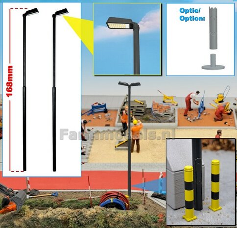 2x LANTAARNPALEN 168mm ENKEL ARMATUUR VERSIE A1 ANTRACIET RAL 7021 + LED VERLICHTING en INSPECTIELUIK Decals  1:32    