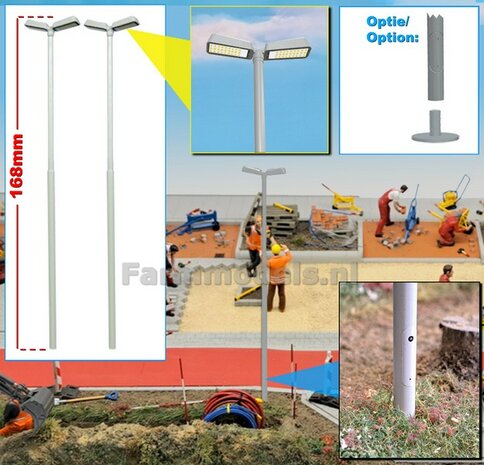 2x LANTAARNPALEN 168mm DUBBEL ARMATUUR VERSIE A2 GRIJS RAL 7035 + LED VERLICHTING en INSPECTIELUIK Decals  1:32    