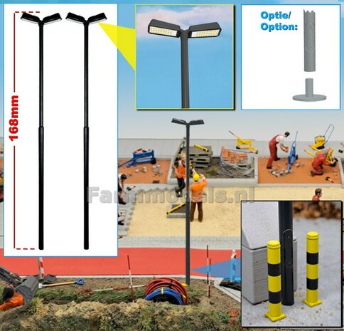2x LANTAARNPALEN 168mm DUBBEL ARMATUUR VERSIE A2 ANTRACIET RAL 7021 + LED VERLICHTING en INSPECTIELUIK Decals  1:32    