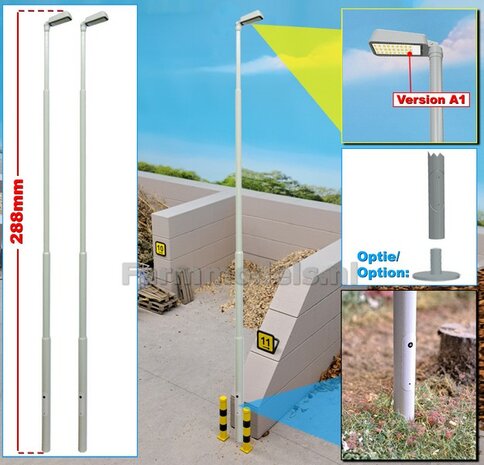 2x LANTAARNPALEN 288mm ENKEL ARMATUUR VERSIE A1 GRIJS RAL 7035 + LED VERLICHTING en INSPECTIELUIK Decals  1:32    