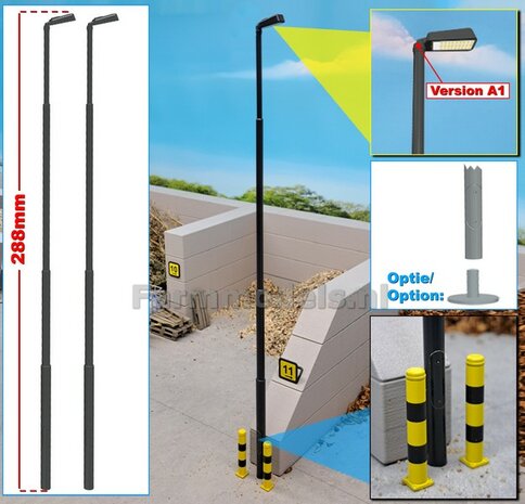 2x LANTAARNPALEN 288mm ENKEL ARMATUUR VERSIE A1 ANTRACIET RAL 7021 + LED VERLICHTING en INSPECTIELUIK Decals  1:32    