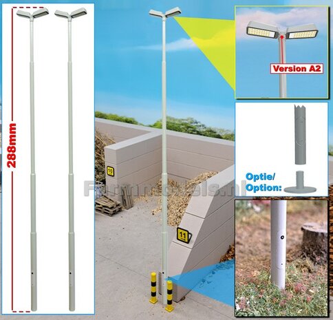 2x LANTAARNPALEN 288mm DUBBEL ARMATUUR VERSIE A2 GRIJS RAL 7035 + LED VERLICHTING en INSPECTIELUIK Decals  1:32    