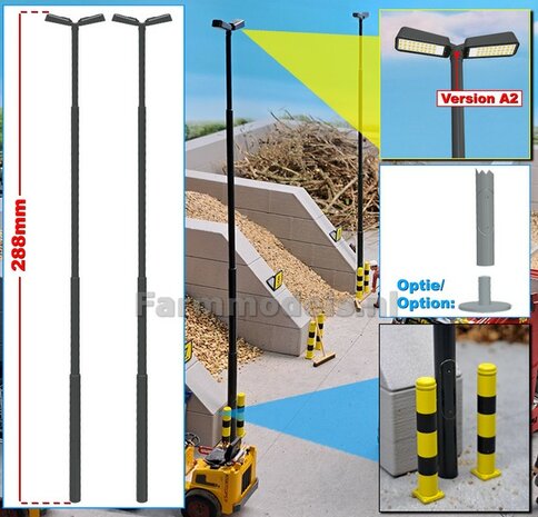 2x LANTAARNPALEN 288mm DUBBEL ARMATUUR VERSIE A2 ANTRACIET RAL 7021 + LED VERLICHTING en INSPECTIELUIK Decals  1:32    