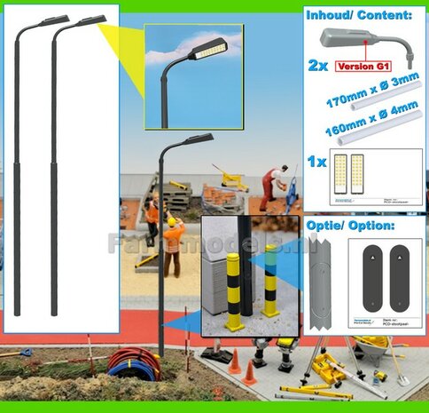BOUWKIT: 2x ENKEL VERLICHTINGS ARMATUUR VERSIE G1 + LANTAARNPALEN 178mm + 2x Pr&eacute;-Cut Decals LED VERLICHTING 1:32    